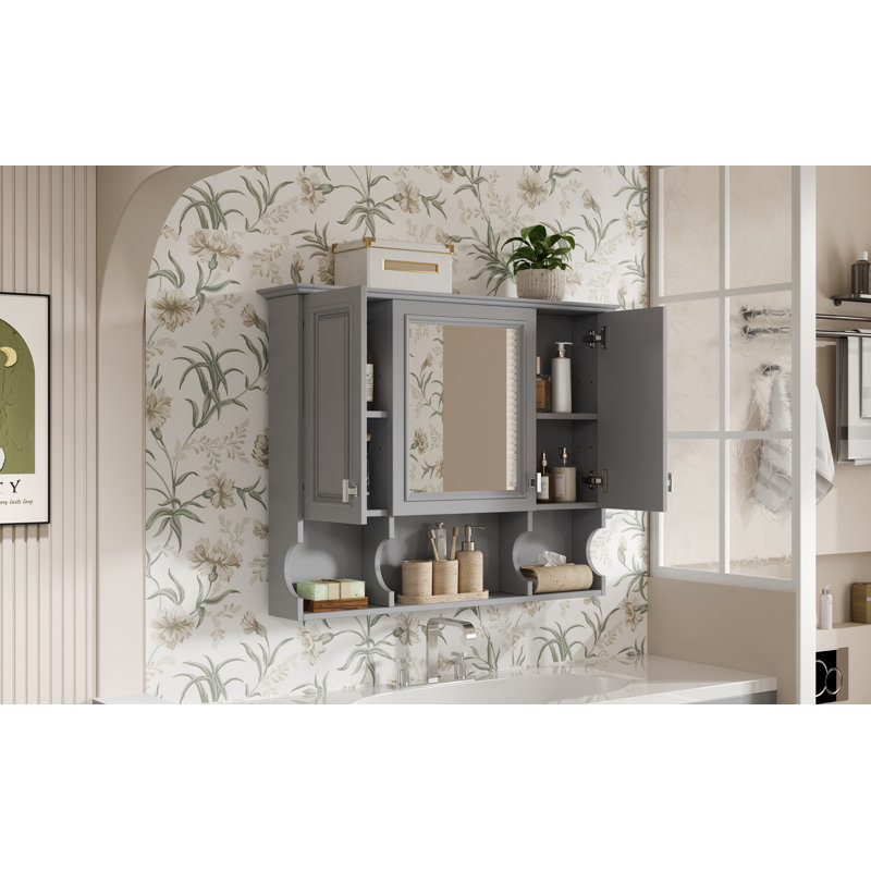 Armoire à pharmacie murale 35 po x 28 po, armoire de salle de bain moderne avec miroir, armoire à miroir avec tablettes ouvertes