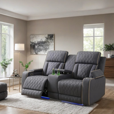 71.5" Power Reclining Loveseat In Breathable Leather With LED Base Lights, Cup Holders & Storage Console by Ivy Bronx