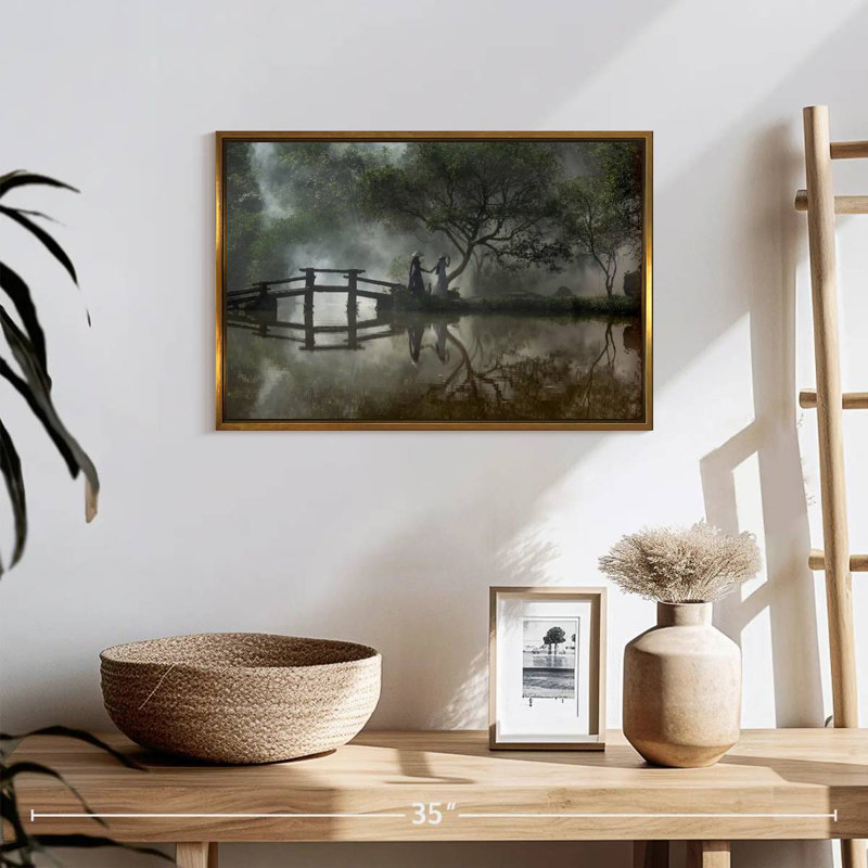 Balade vietnamienne au lac, 19 po x 13 po, Cadre flottant doré