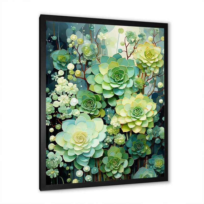 «Jelise Green Succulents Flowers Serene VIII», reproduction sur toile, Cadre photo noir, H 44 po x l 34 po x P 1,5 po