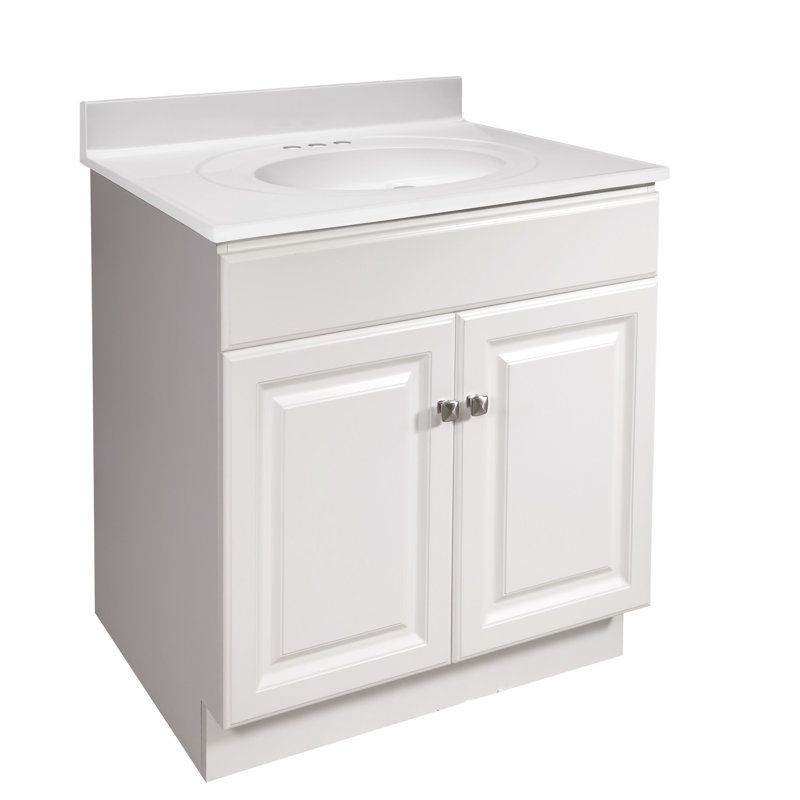 Meuble-lavabo de 31 po avec plateau Wyndham, blanc, prêt à assembler, blanc