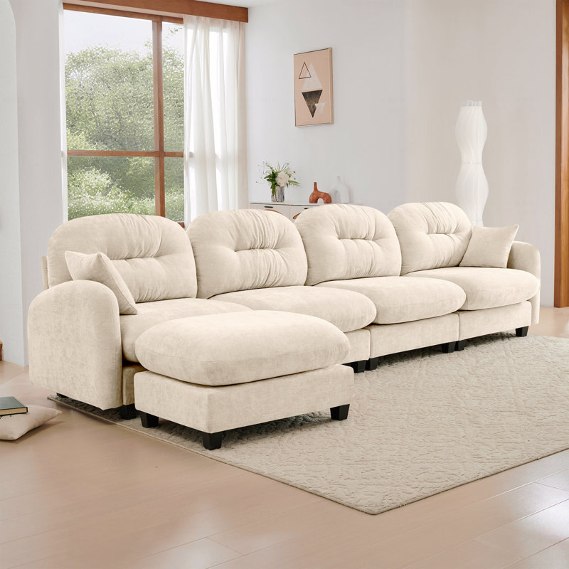 Basic Sectional Sofa, Modular  Sofa L-Shaped Couch With Ottoman,Soft Chenille Fabric,Ergonomic Design,Tufted Cushion Backrest Design