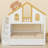 House Bunk Bed with Roof, Window, Door, Storage Staircase & Trundle Bed-1908117892
