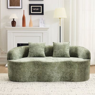 Courbé avec détails crémeux, canapé à compression 2 coussins, sans assemblage, facile à entretenir, idéal pour les petits espaces dans le salon, siège minimaliste, accoudoir rond crème, ressort et mousse