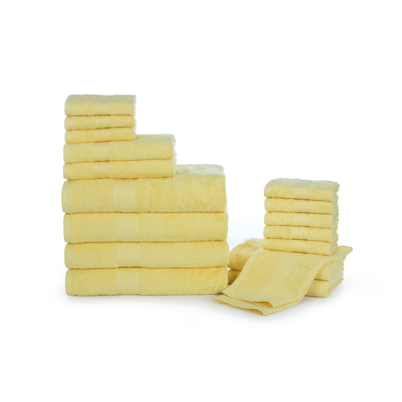 Ensemble de serviettes 100% coton doux et épais Como, Jaune, Ensemble de serviettes 18 pièces