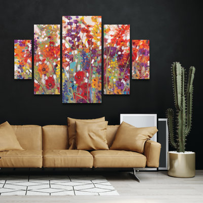 5 Panel Wall Art Set - Tim OToole 'Variety Of Flowers Ii' Canvas Wall Art for Living Room, Bedroom, or Office Decor by 