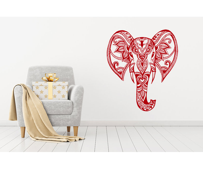 Décalcomanie murale éléphant mehndi Yatton, Rouge