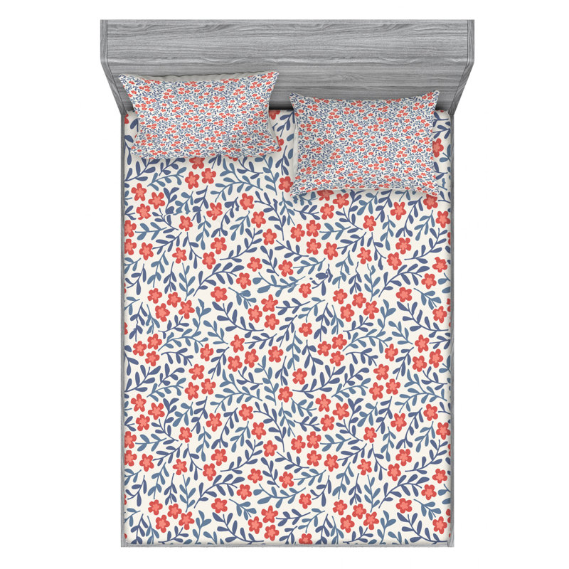 Garden Microfiber Floral Sheet Set, Full Sheet Set with Fitted Sheet, Red/Blue Floral