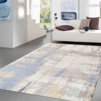 Tapis beige / gris abstrait fait à la main tissé à la main