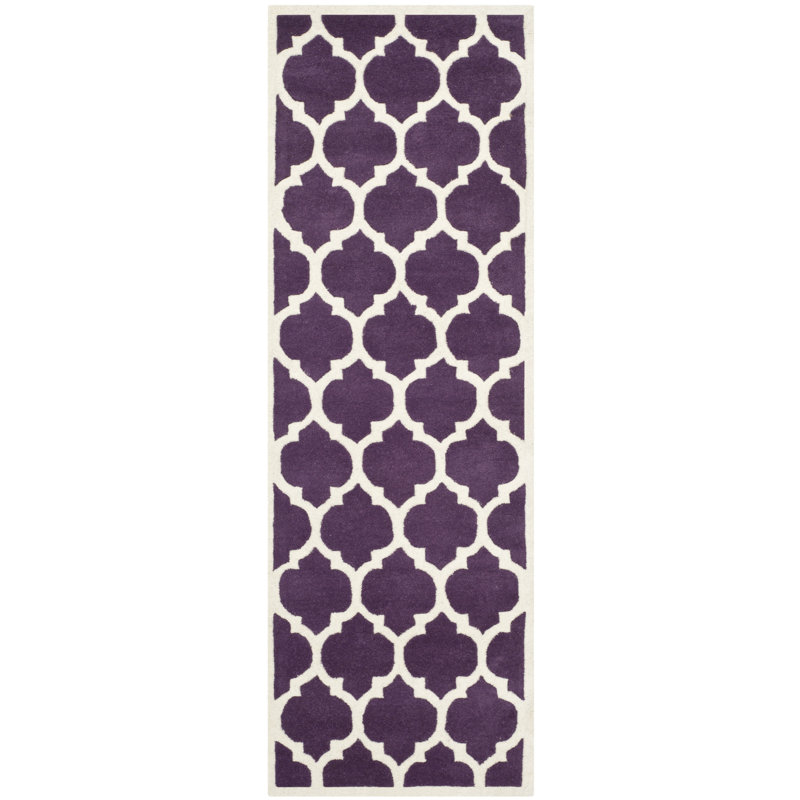 Tapis mauve / ivoire en laine Carolene, Tapis de couloir 2 pi 3 po x 7 pi