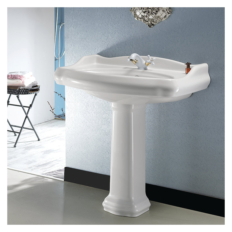 Grand lavabo sur pied en céramique blanc avec trop-plein 1837, Trou simple