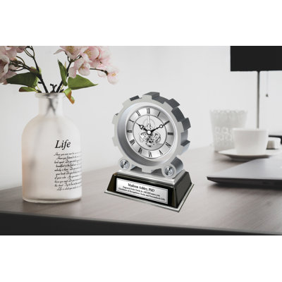 Roman Numeral Metal Quartz Movement / Crystal Tabletop Clock in Silver