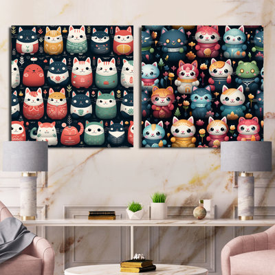 Maneki Neko, chat porte-bonheur pour enfants, ensemble de 2 collages carrés