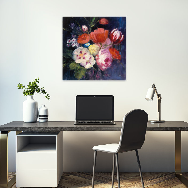 Coupe contemporaine contemporaine avec bouquet de fleurs bleu, H 18 po x l 18 po