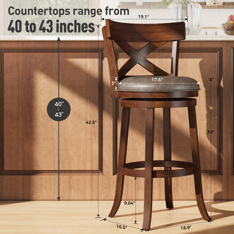 Tabouret de bar pivotant traditionnel Danazia 30 po en similicuir brun avec dossier croisé pour la cuisine (ensemble de 6), 6
