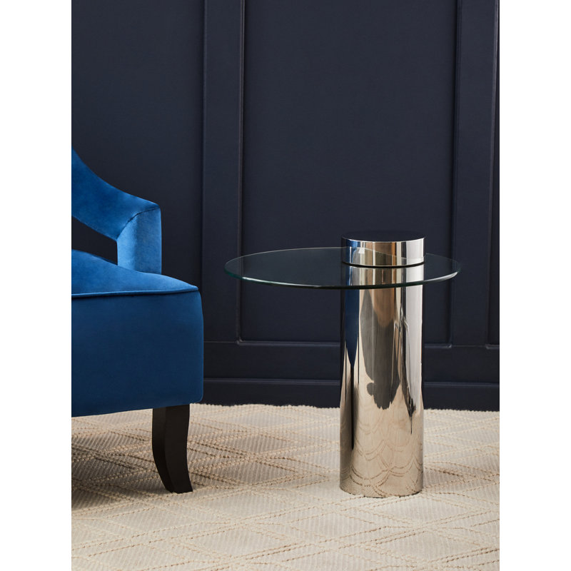 Bhodi Glass Top End Table, Silver