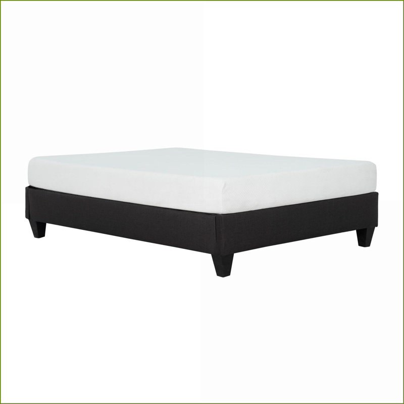 Structure de lit double tapissier pleine grandeur en bois massif gris foncé, aucun sommier tapissier requis