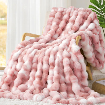 Faux Rabbit Fur Bubble 680GSM Weighted Throw Blanket, Fluffy Reversible Warm Plush Cozy Blanket for Bed & Couch.