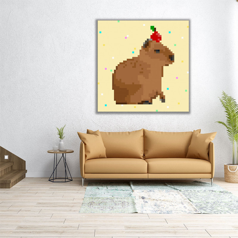 Capybara Party II - reproduction d'art sur toile, H 40 po x l 40 po