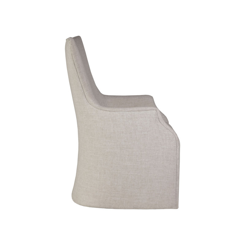 Beige Linen Upholstered Arm Chair with Wood Legs