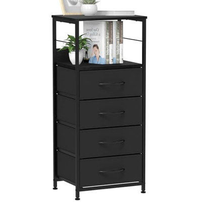 Armoire de rangement 4 tiroirs avec tablette ouverte, classeur vertical en métal moderne pour bureau à domicile, chambre à coucher, salon, noir
