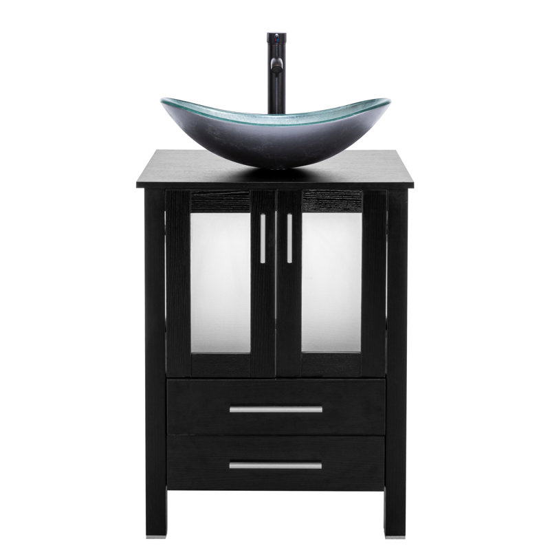 Azaree 24'' Single Bathroom Vanity with Manufactured Wood Top, Brown, Black