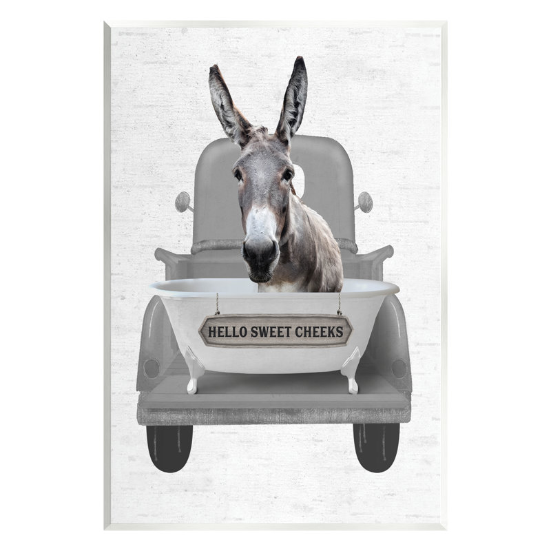 «Hello Sweet Cheekes Donkey On» sur panneau de fibres à densité moyenne par impression en lettres et en lignes