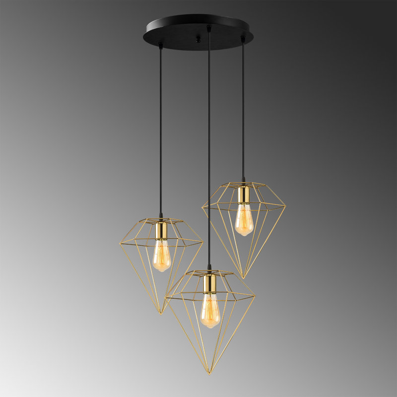 Luminaire suspendu géométrique à 3 lumières Linda, Or