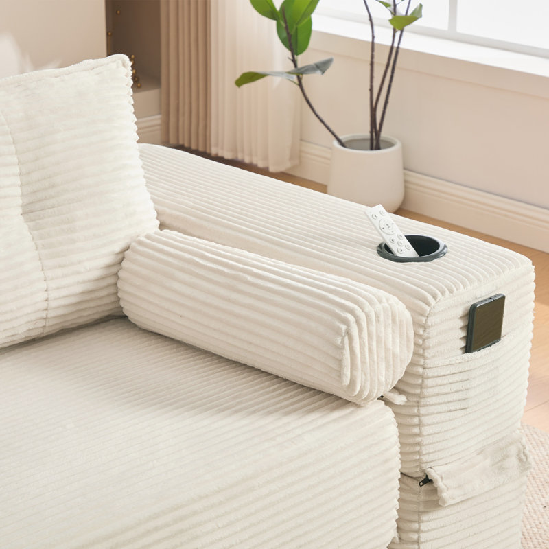 Canapé-lit convertible compact trois places au design minimaliste, Velours côtelé beige
