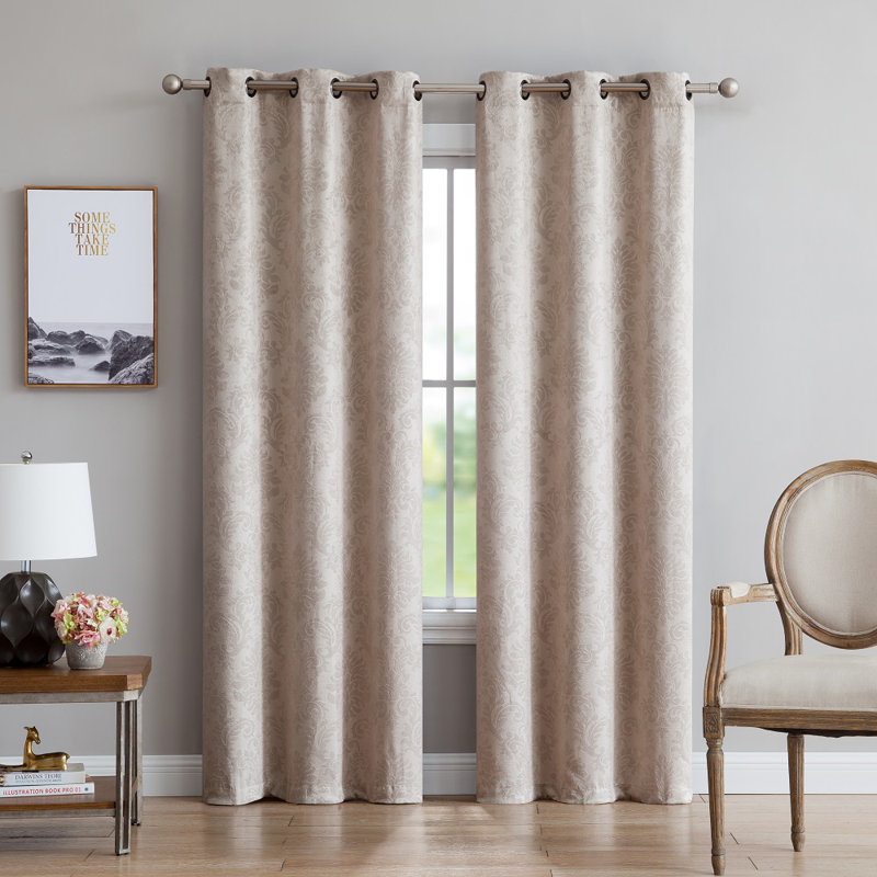 1 Pair (2 Panels) Of  Blackout Curtains With Embossed Textured Damask Flower Pattern in 5 Colors, Ivory, 84"H x 54"W