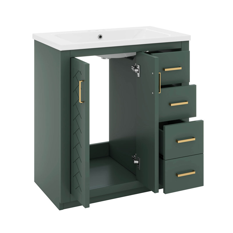 Ensemble de meuble-lavabo autoportant 36 po avec 2 portes et 3 tiroirs 36 po, Vert, H 33,7 po x l 18,3 po x P 36 po