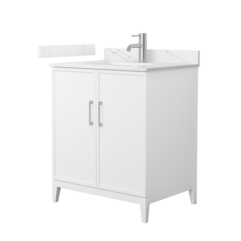 Elan 30'' Single Bathroom Vanity with Quartz Top, White, Brushed Nickel, Single