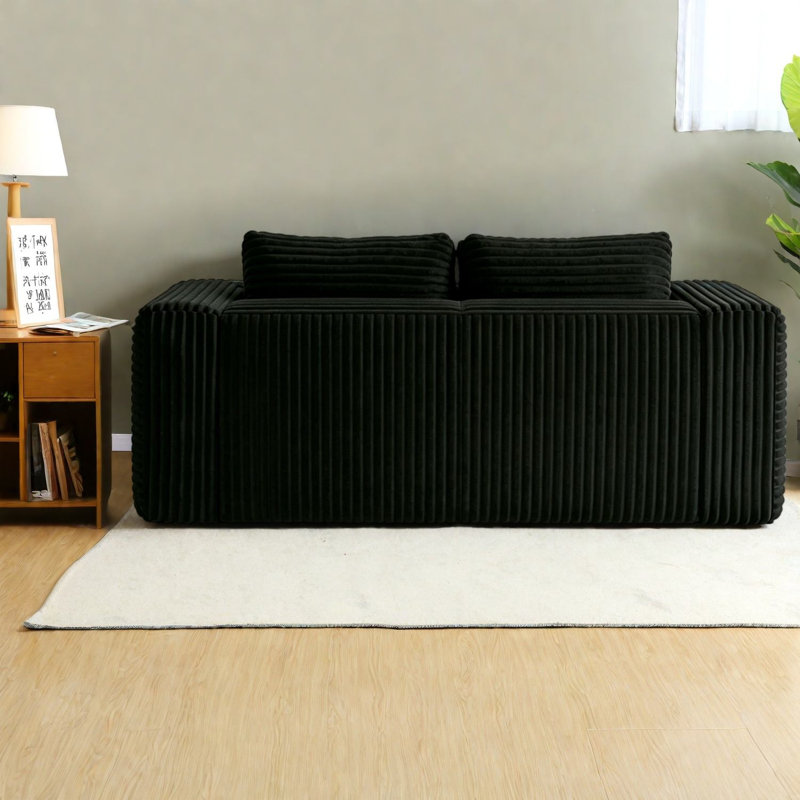 Causeuse à compression, canapé de maison moderne en velours côtelé noir compact