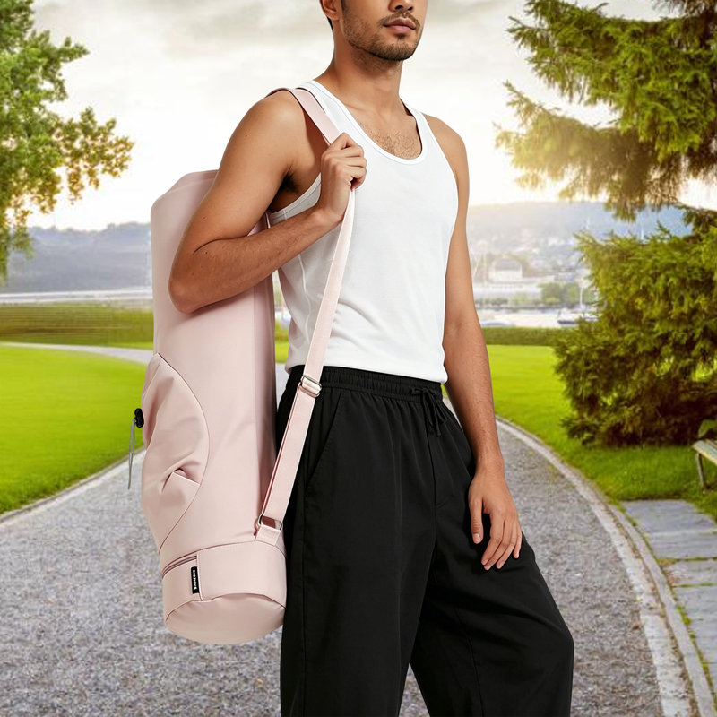 Pink Yoga Mat Storage Bag 31 in Polyester Carrier Bag with Pocket for Yoga Pilates Gym, Pink