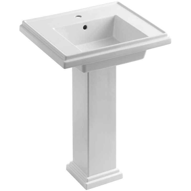 Tresham Fireclay Pedestal Bathroom Sink, White, Single, 34.625" H x 19.5" W x 24" L