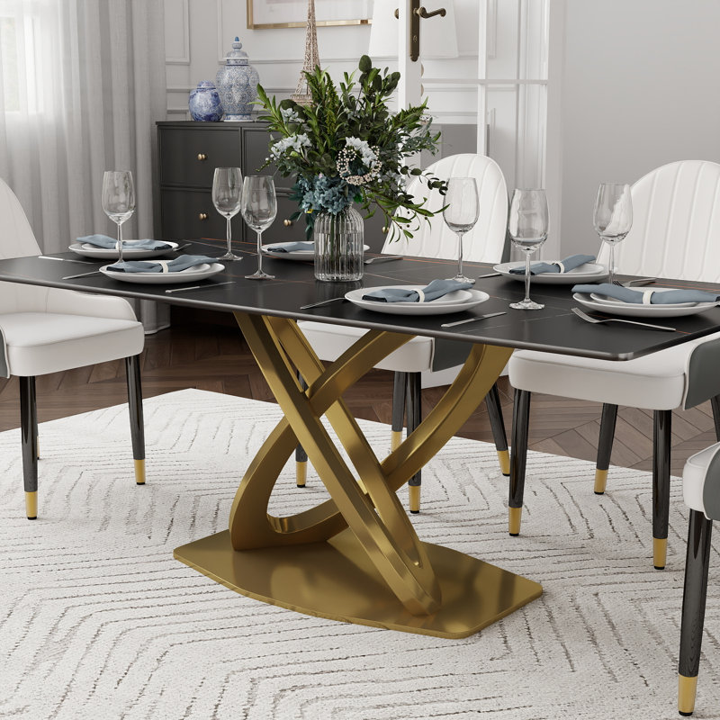 Ensemble de table de salle à manger moderne 7 pièces Zagan, Noir, Blanc / Gris / Noir, H 29,53 po x L 70,84 po x P 35,43 po