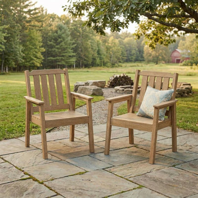Ensemble de 2 chaises de salle à manger d'extérieur, chaises de jardin de jardin en PEHD avec siège large ergonomique, chaises imperméables et faciles à entretenir toutes saisons pour terrasse et bord de piscine, brun