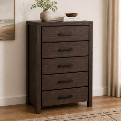 Wood 5-Drawer Chest, Modern Nordic Bedroom Storage Cabinet
