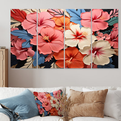 Hibiscus coloré, fleurs, harmonie florale II - Hibiscus, 4 pièces, art mural