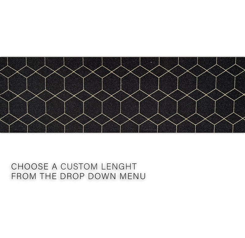 Custom Size Runner Rug Choose Your Length Hexagon Trellis Design Blackcolor, Runner 2'7" x 47'