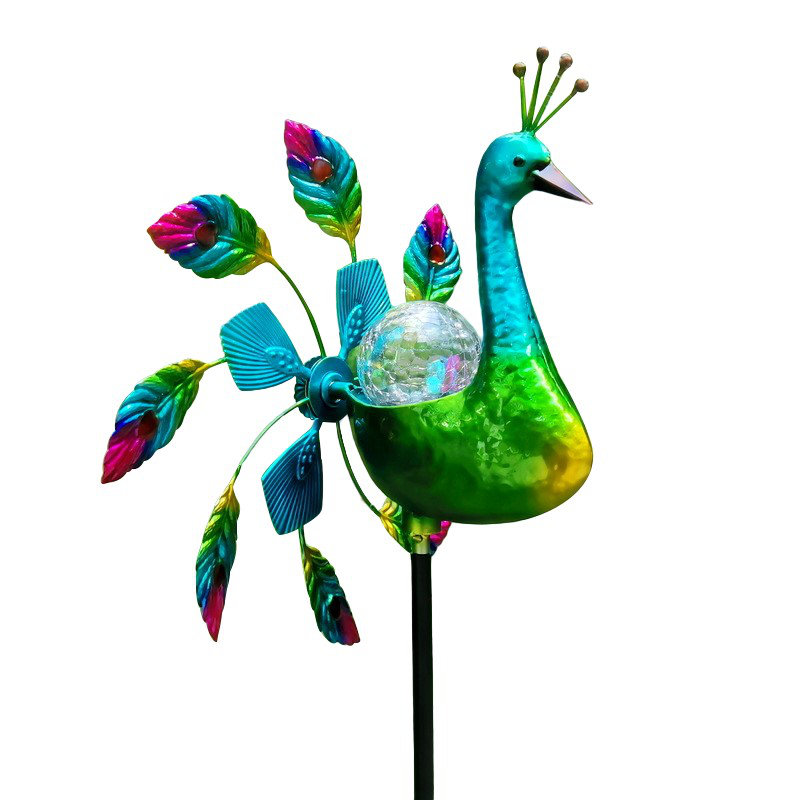 67" Multicolor Metal Peacock Style Outdoor Wind Spinner