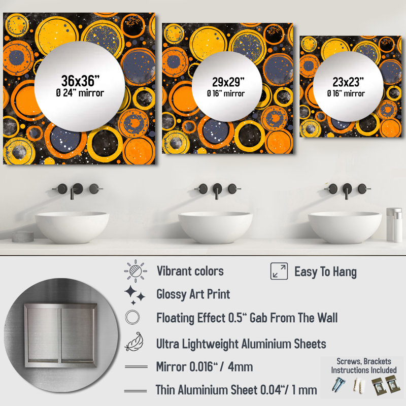 Kuhu - miroir mural carré Midcentury pour salle de bain, 23 po x 23 po