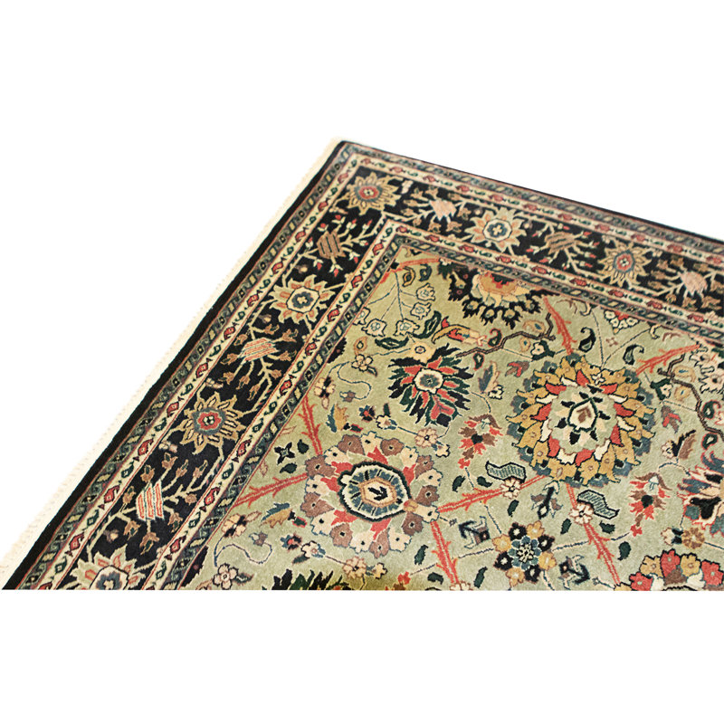 Tapis vert clair et noir noué à la main de haute qualité