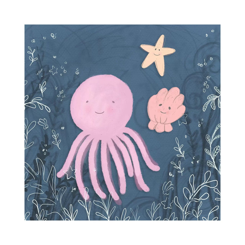 Mermaid And Octopus Navy II by Hartworks - Wrapped Canvas Gallery-Wrapped Canvas Giclée, 30.48 cm H x 30.48 cm W