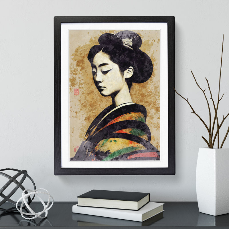 Geisha Watercolour No.4 - Single Picture Frame Painting, Black, 64cm H x 46cm W x 2cm D