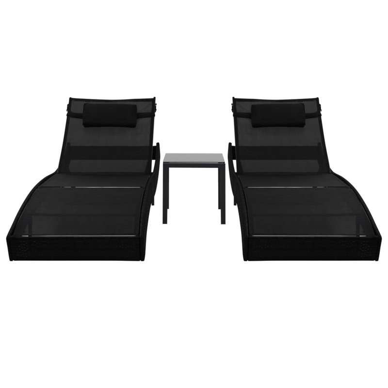 Patio Lounge Chairs with Adjustable Backrest Sunloungers PVC-coated polyester, Black/Grey