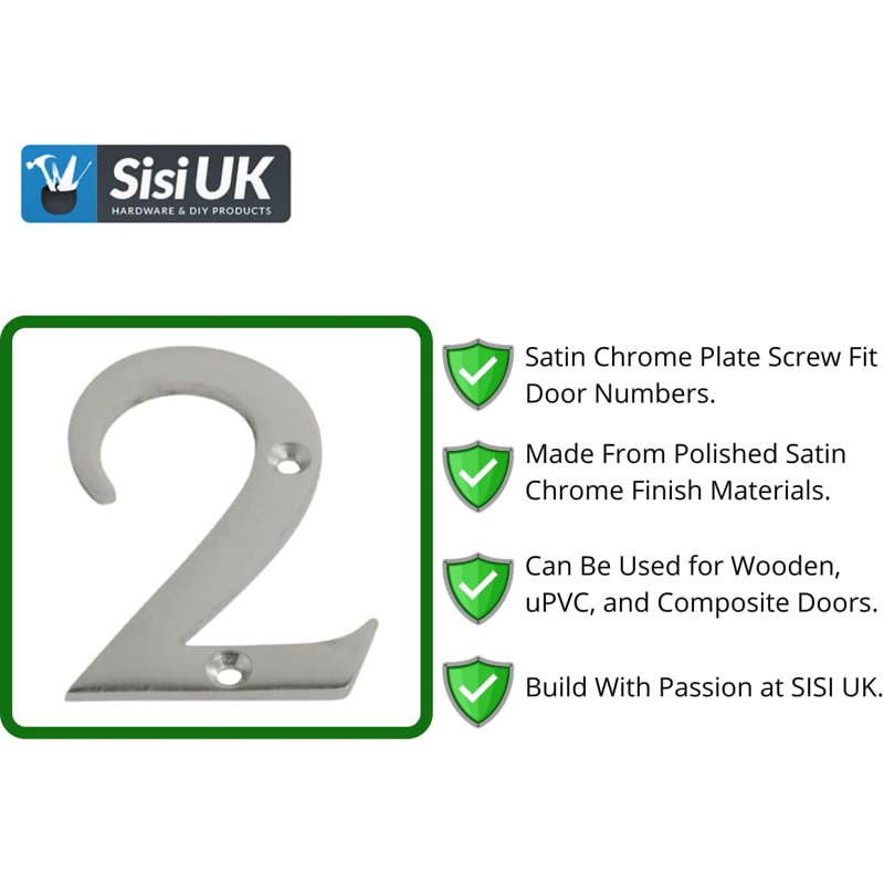 Satin Chrome Door Numbers 3inch 7.5cm H Brass House Letters And Numbers, 2