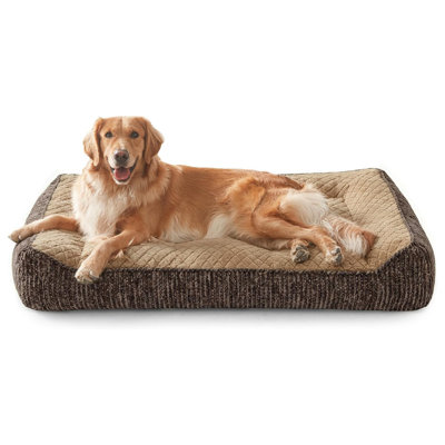 Canapé-lit pour chien avec double coussin en mousse déchiquetée, tissu de fourrure de lapin ultra doux, côtés de soutien renforcés et housse lavable à la machine