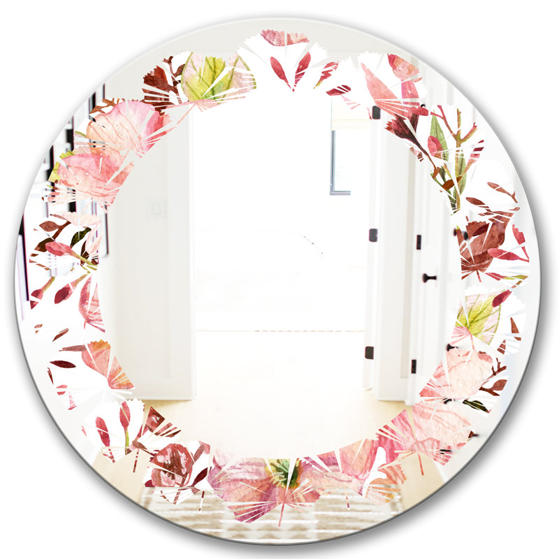 Modern Farmhouse Wall Mirror, Leaves Floral Botanical II, 24" x 24" 