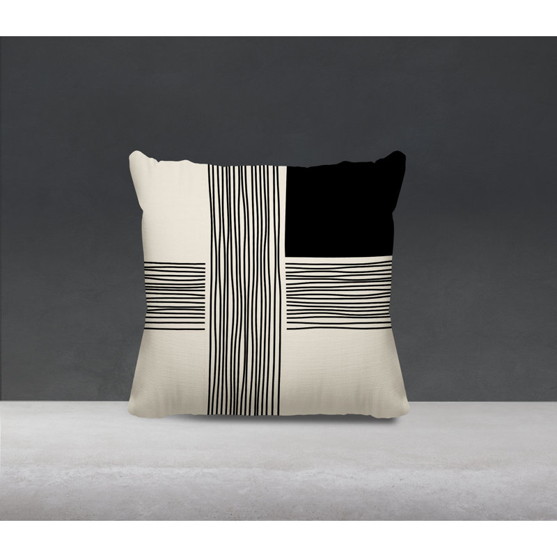 Coussin décoratif réversible intérieur / extérieur Cassie, H 19 po x l 19 po, Crème / Noir